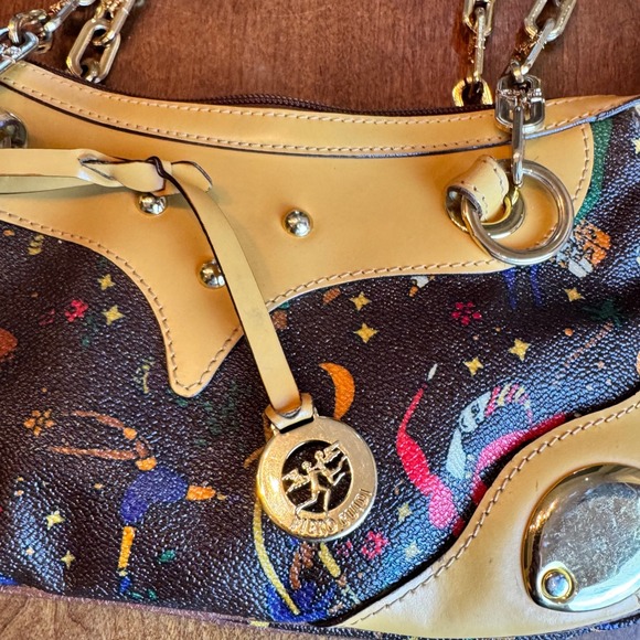 Piero Guidi Magic Circus Shoulder Bag Multicolor Leather Double Chain Strap - Picture 3 of 14